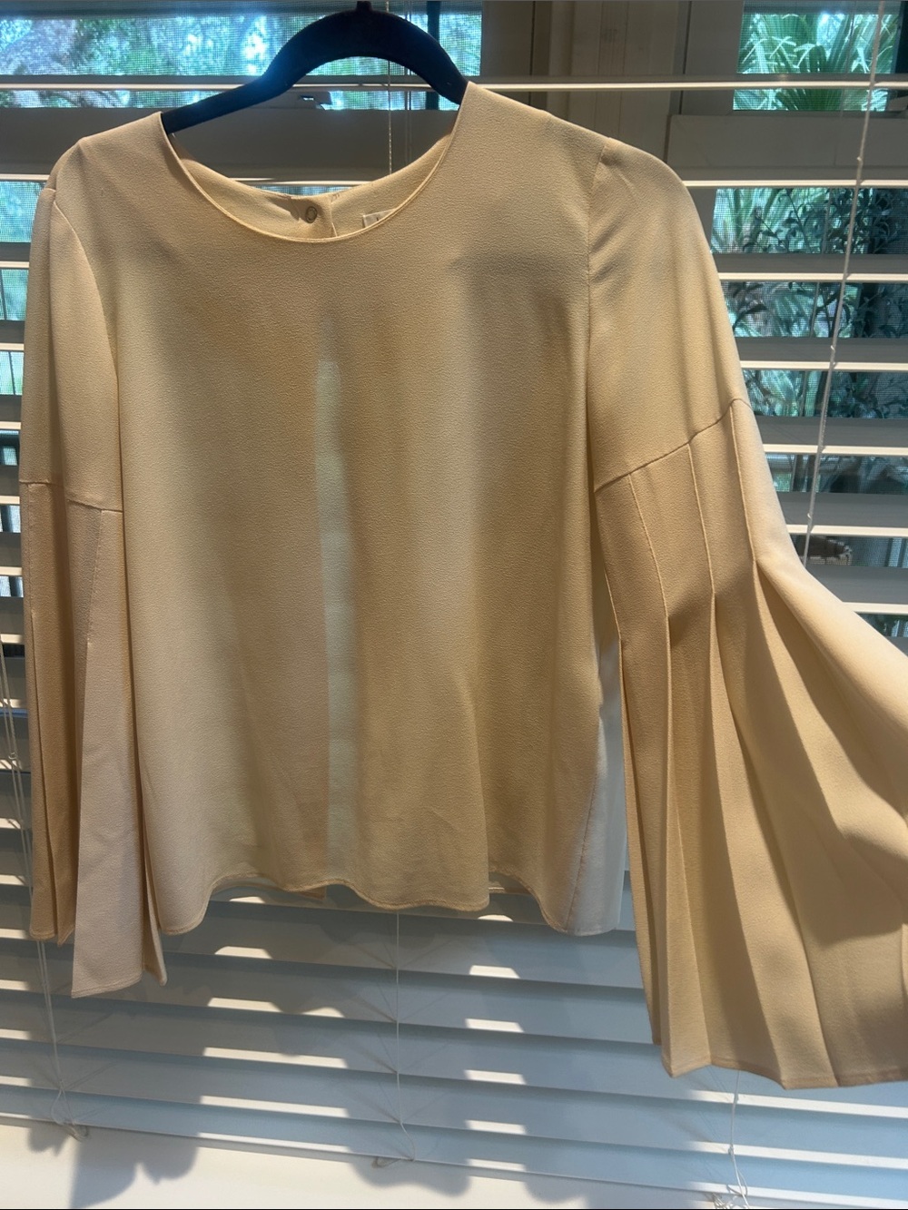 Pleated Bell-Sleeve Blouse in Cream
